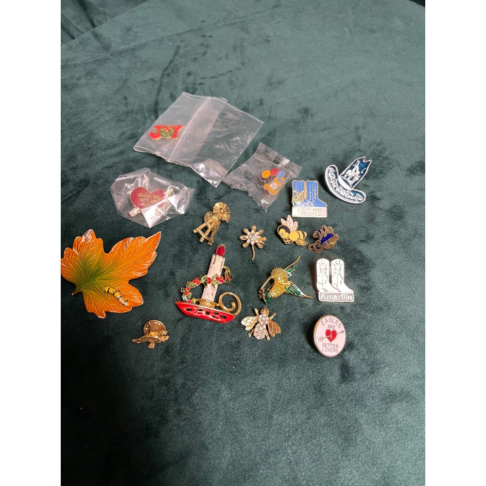 Vintage Lapel Pin Brooch Lot 15pc Mixed Style Estate Jewellery